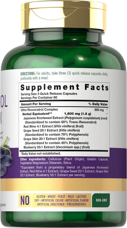 Carlyle Resveratrol Complex - 180 Capsules - Trans Resveratrol Supplement with Grape Seed Extract - Non GMO, Gluten Free Carlyle