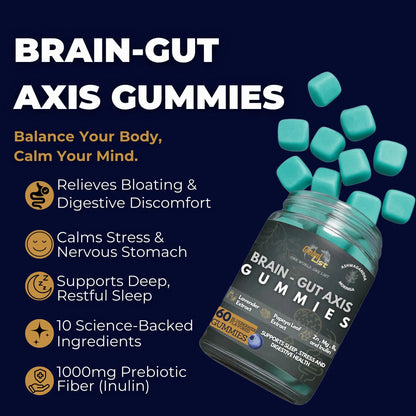 Gut Health & Bloating Relief Gummies – Digestion Support with Prebiotic Fiber, Inulin & Ashwagandha – Stress, Nervous Stomach, Sleep & Calm Support – Gut-Brain Axis Formula Global-List LLC