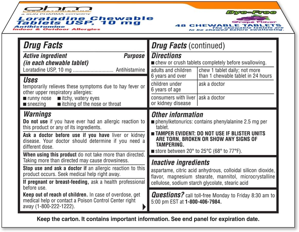 Ohm Loratadine 10mg, Chewable Tablets, Non-Drowsy Antihistamine for Indoor & Outdoor Allergies | Grape Flavor, Dye-Free, Allergy Relief (Large, 48, Count) Ohm buy australia supplements