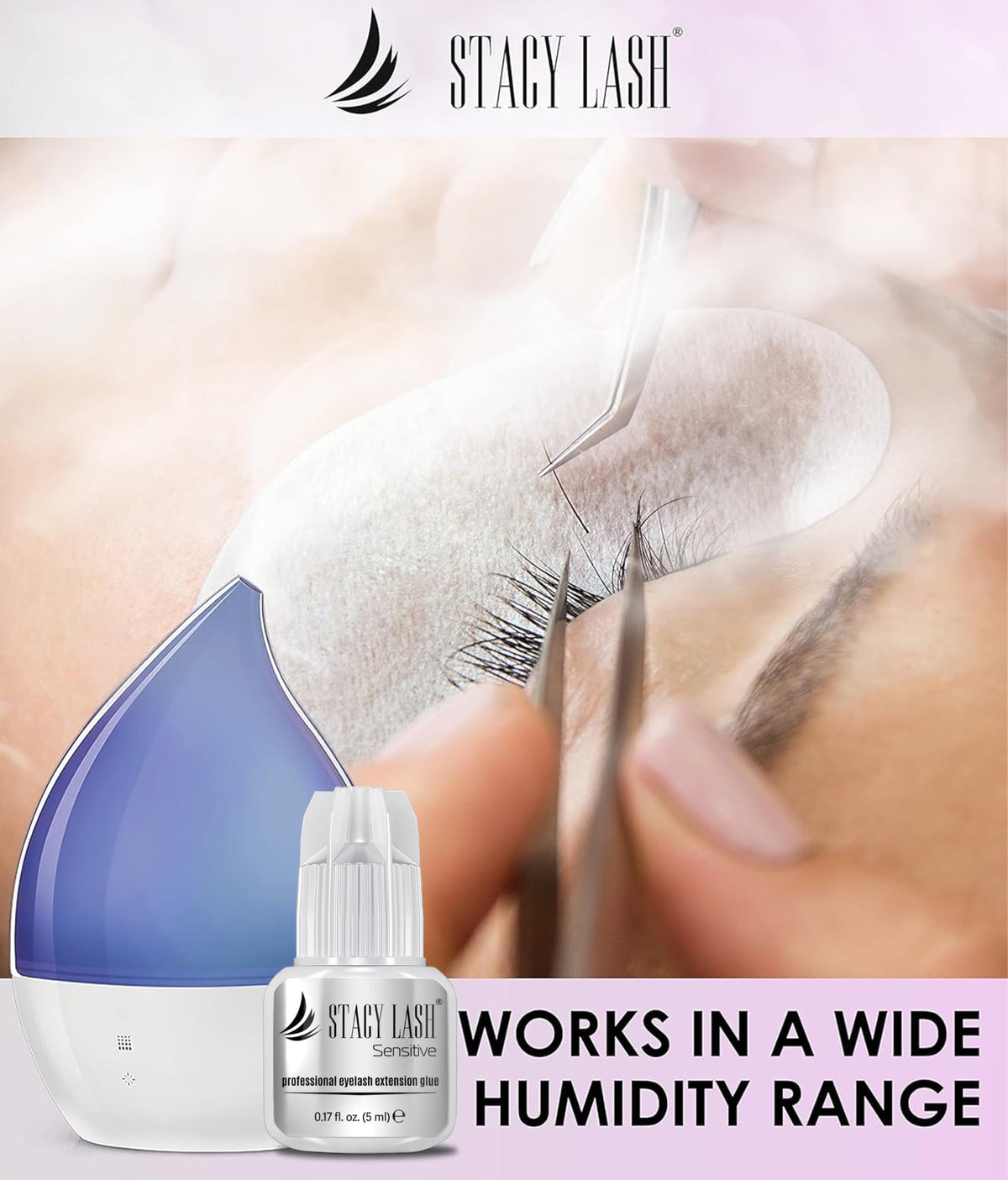 STACY LASH Sensitive Eyelash Extension Glue 0.17fl.oz/5ml / 5-6 Sec Drying time/Retention – 4-5 Weeks/Black Adhesive/Lash Tech Supplies STACY LASH