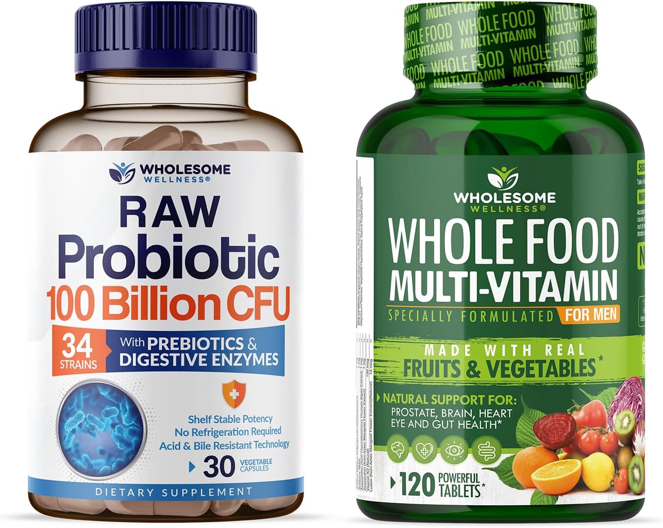 Organic Probiotics 100 Billion CFU, Dr Formulated for Women and Men + Whole Food Multivitamin for Men, Natural Multi Vitamins, Minerals, Organic Extracts Bundle Gsupps Australia