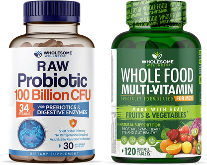 Organic Probiotics 100 Billion CFU, Dr Formulated for Women and Men + Whole Food Multivitamin for Men, Natural Multi Vitamins, Minerals, Organic Extracts Bundle Gsupps Australia