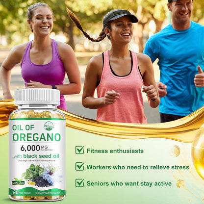 Nature's live Oil of Oregano with Black Seed Oil, 2 in 1 Oregano Supplement for Immune Health, Retains High Concentrated Carvacrol & Thymoquinone Nature's live