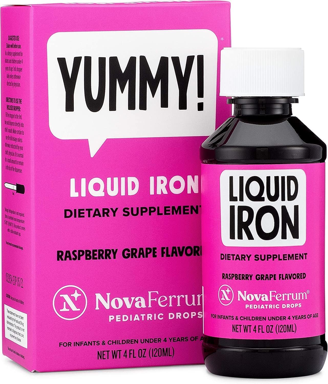NovaFerrum Yummy | Pediatric Drops Liquid Iron Supplement for Infants and Toddlers | Liquid Iron for Kids | 15mg of Iron Per 1mL Dose | Ages 4 & Under NovaFerrum