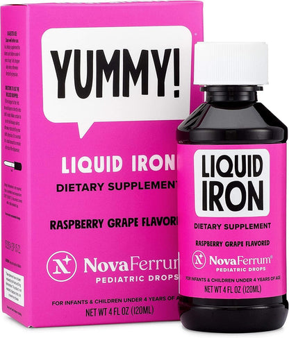 NovaFerrum Yummy | Pediatric Drops Liquid Iron Supplement for Infants and Toddlers | Liquid Iron for Kids | 15mg of Iron Per 1mL Dose | Ages 4 & Under NovaFerrum