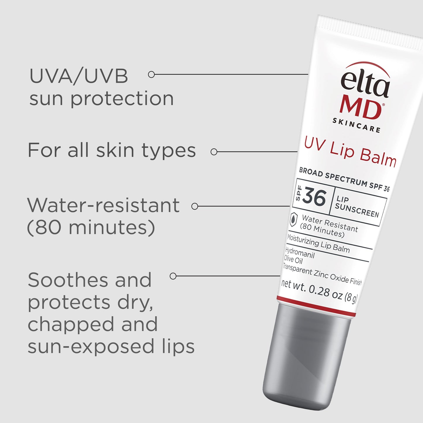 EltaMD UV Lip Balm SPF Sunscreen, Sunscreen Lip Balm with SPF 30+, Protects Dry Cracked Lips, Transparent Zinc Oxide, 0.28 Tube EltaMD