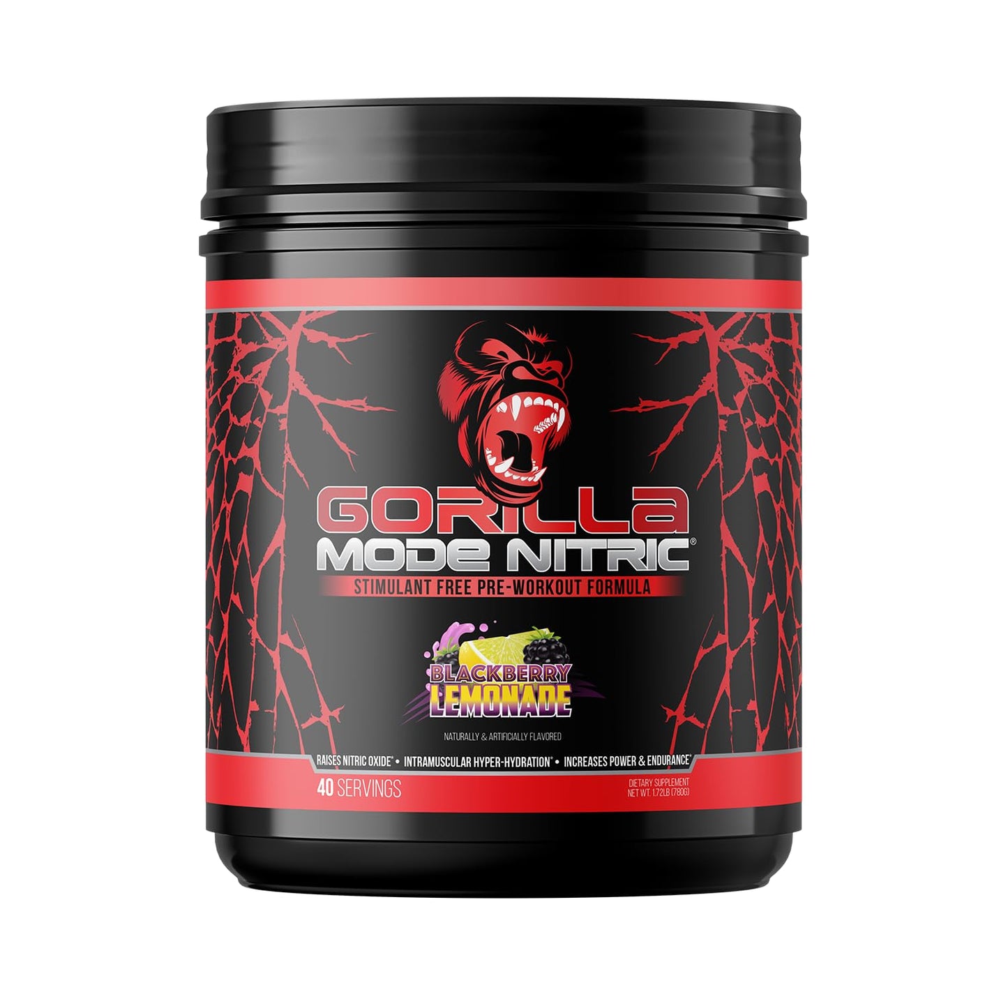 Gorilla Mode Nitric Upgraded Stimulant Free Pre-Workout – Best Tasting and Most Effective Stimulant Free Pre-Workout/Massive Pumps · Vasodilation · Power / 776 Grams (Cherry Blackout)