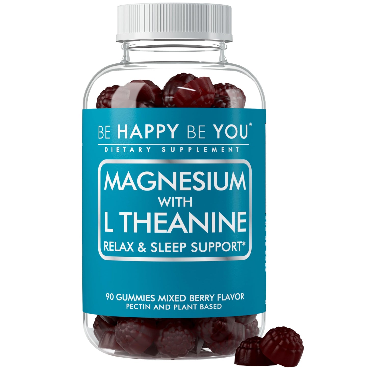 Be Happy Be You Magnesium Glycinate Gummies with L-Theanine – Relaxation & Sleep Support – Vegan, Gelatin-Free, Mixed Berry Flavor Be Happy Be You
