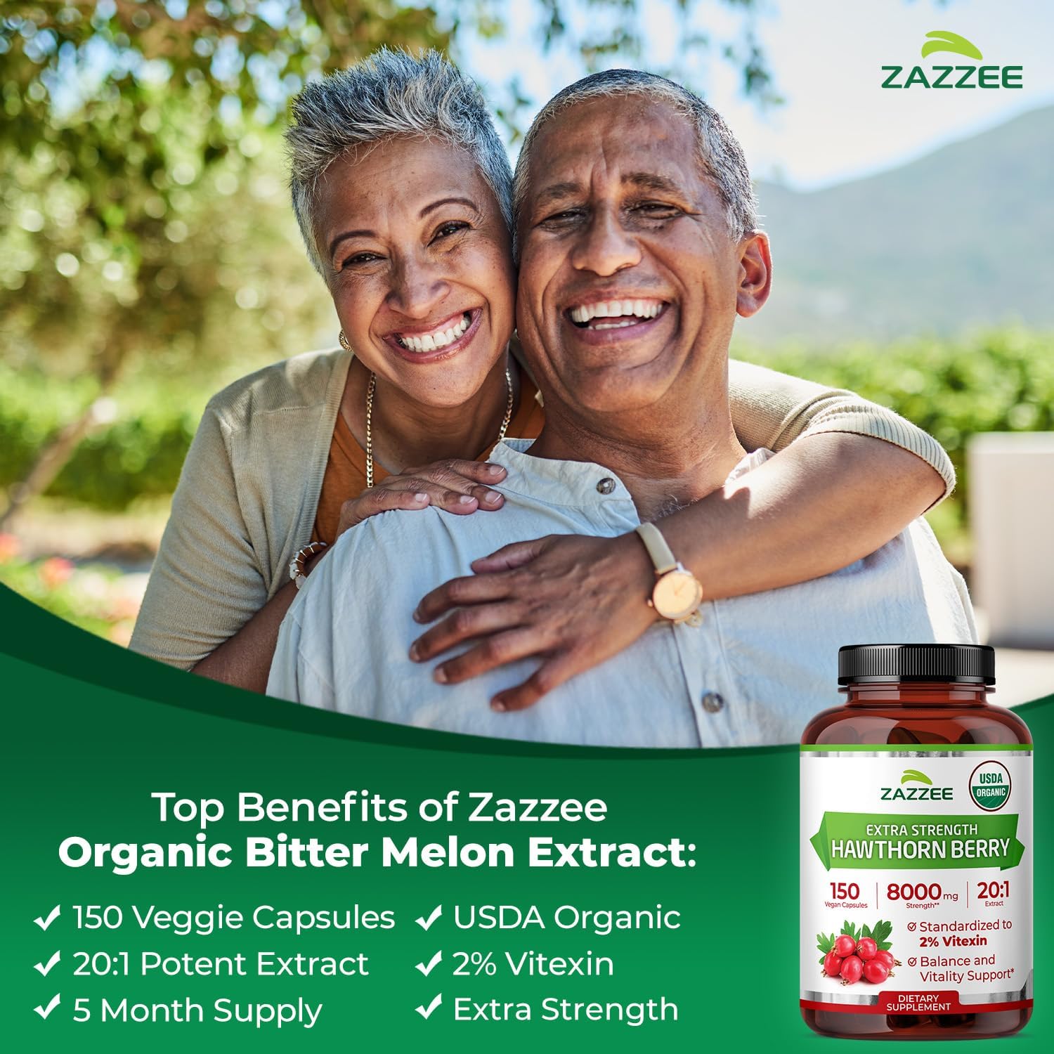 Zazzee USDA Organic Hawthorn Berry 20:1 Extract, 2% Vitexin, 150 Capsules | 5 Month Supply, Vegan, Crataegus Pinnatifida, Antioxidant & Circulation Support, Herbal Supplement, Non-GMO, Made in the USA Gsupps Australia