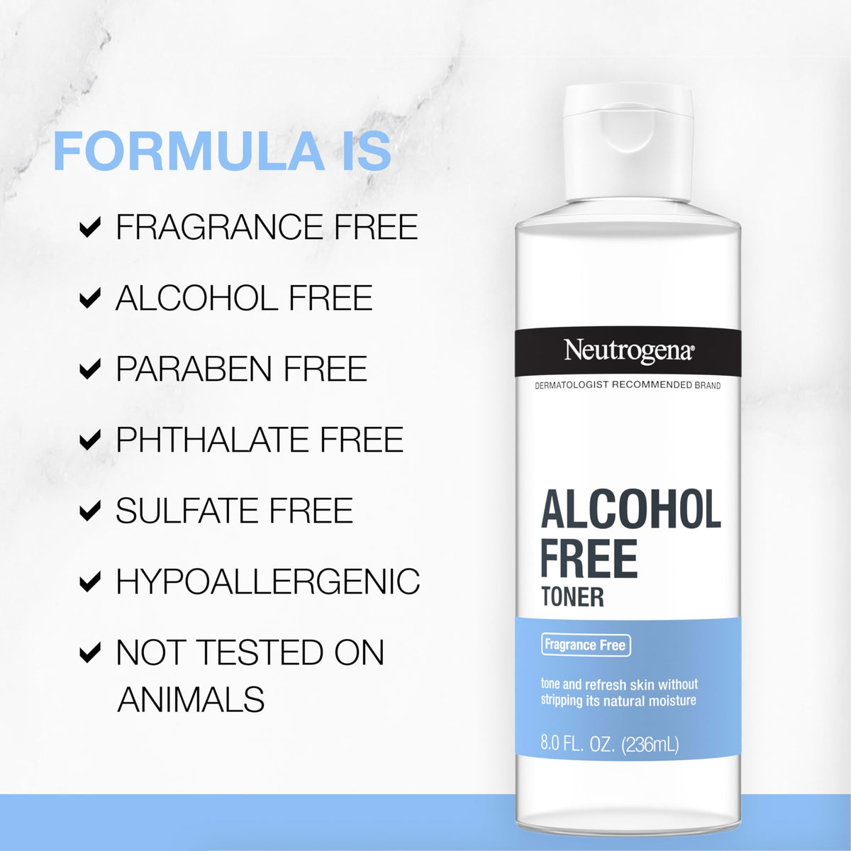 Neutrogena Alcohol-Free Gentle Daily Facial Toner, Fragrance-Free to Tone & Refresh Skin, Gently Removes Impurities & Reconditions Skin, Hypoallergenic, 8 fl. oz Neutrogena