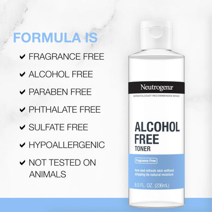 Neutrogena Alcohol-Free Gentle Daily Facial Toner, Fragrance-Free to Tone & Refresh Skin, Gently Removes Impurities & Reconditions Skin, Hypoallergenic, 8 fl. oz Neutrogena