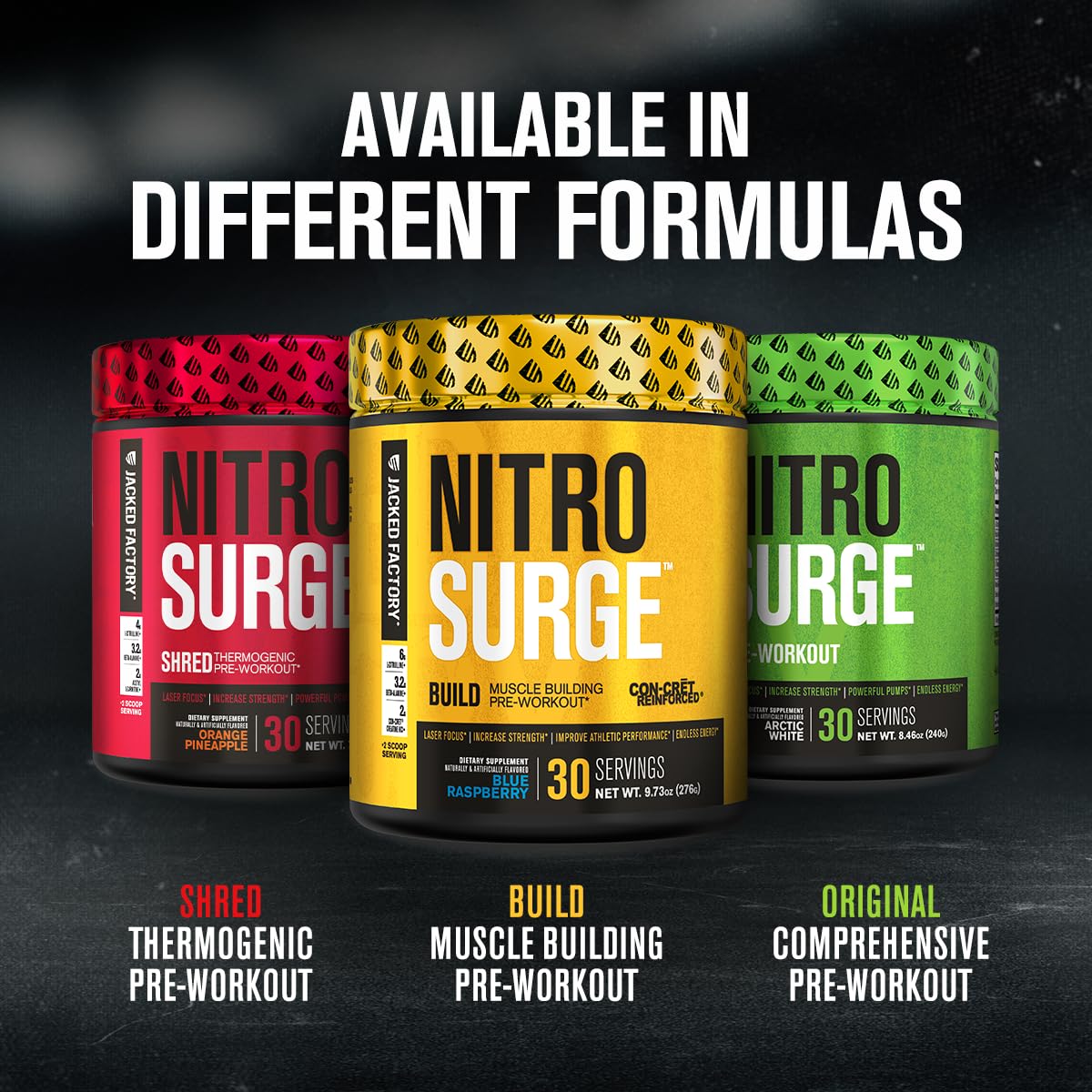 Jacked Factory Nitrosurge Build Pre Workout with Creatine for Muscle Building - Con Cret Creatine Powder & elevATP for Intense Energy, Powerful Pump Jacked Factory buy australia supplements