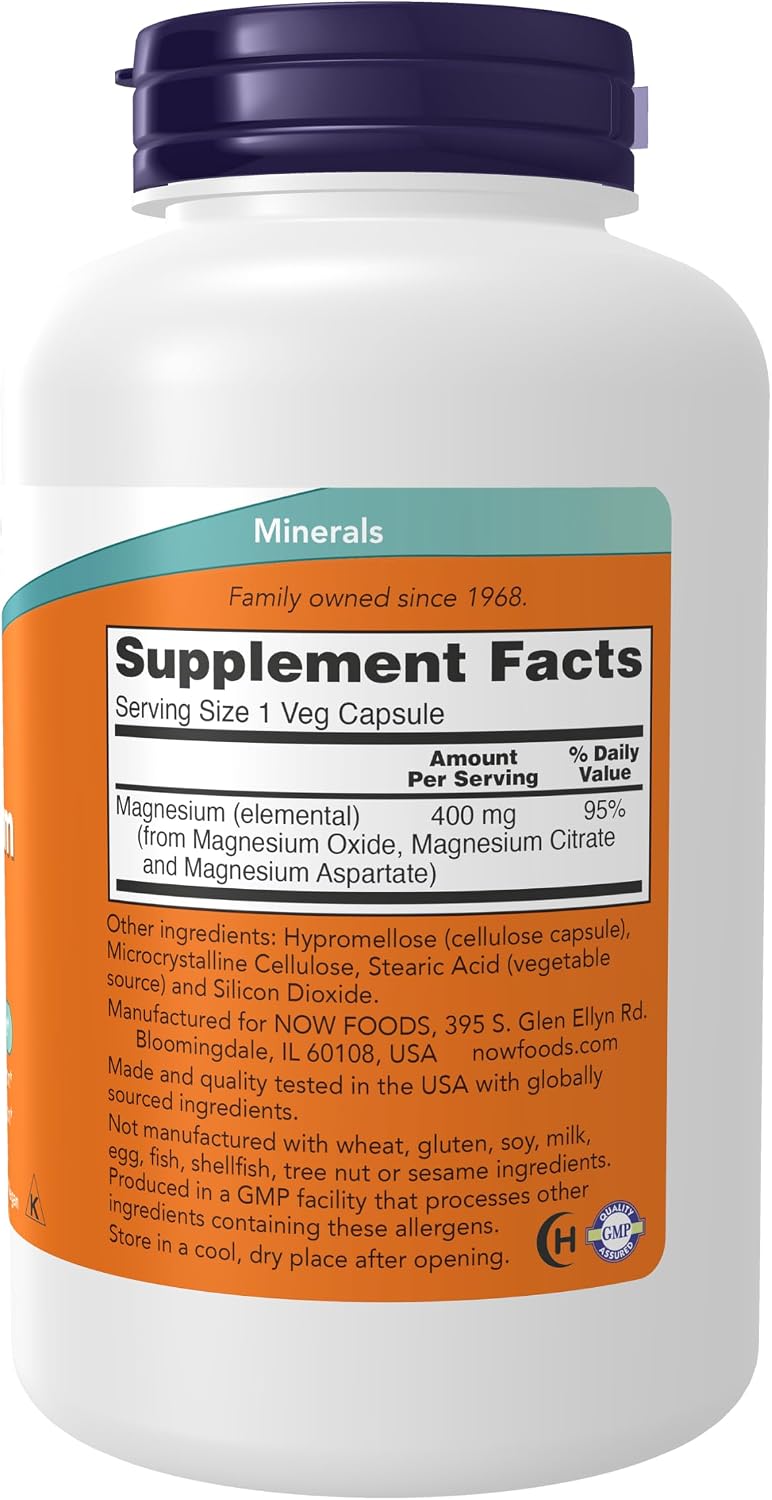 NOW Foods Supplements, Magnesium 400 mg, Enzyme Function*, Nervous System Support*, 180 Veg Capsules Gsupps Australia
