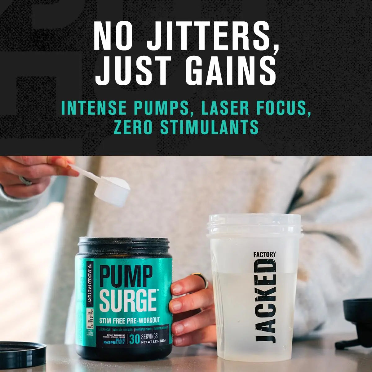 Jacked Factory Pumpsurge Caffeine Free Pre Workout for Men & Women - Booster & Stim Free Pre Workout - Intense Pumps, Enhanced Focus - 30 Servings, Cherry Limeade 8.83oz Jacked Factory