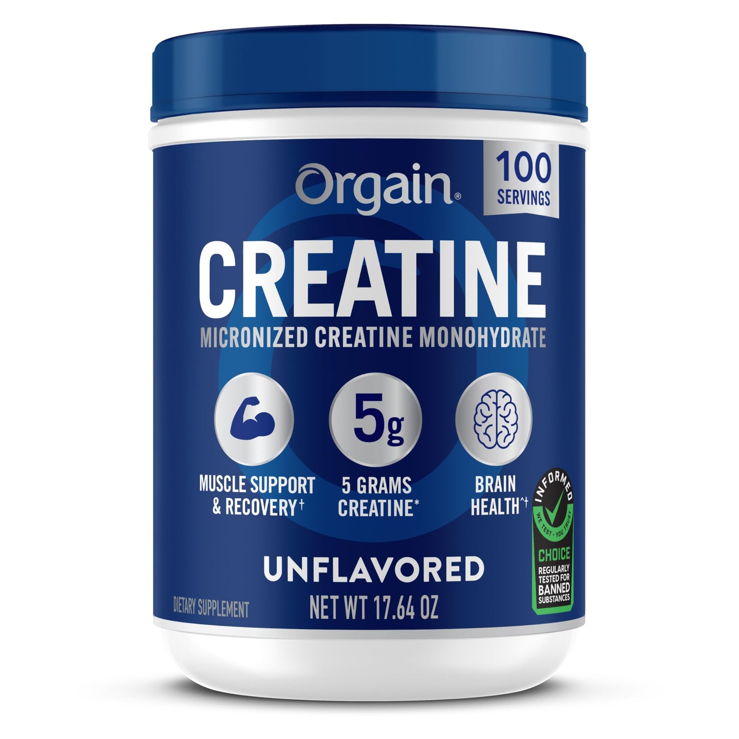 Orgain Creatine Monohydrate Micronized Powder, 100 Servings, Unflavored, Supports Muscle Growth, Post Workout Recovery and Brain Health, No Artificial Additives Orgain