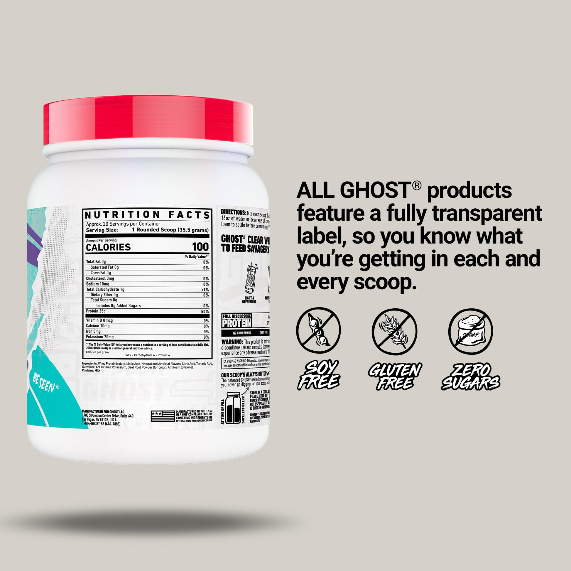 GHOST Clear Whey Isolate Protein Powder, Strawberry Watermelon - 1.57 LB Tub, 25G of Whey Protein - Post Workout Drink for Muscle Gain & Recovery – Sugar Free, Soy Free & Zero Fat, 20 Servings GHOST buy australia supplements