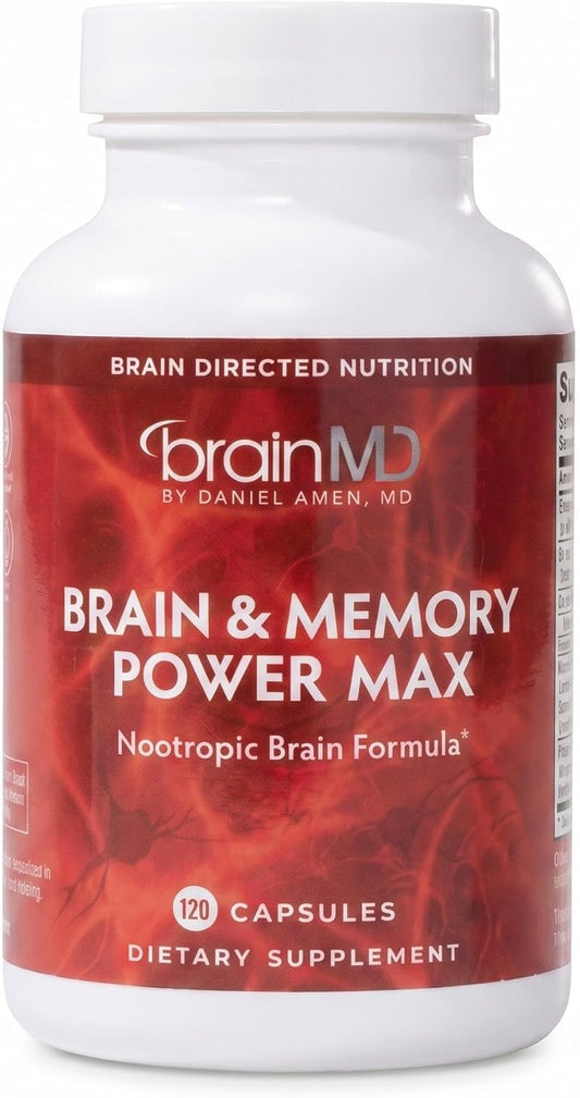 BRAINMD Dr Amen Brain & Memory Power MAX - 120 Capsules - Nootropic Supplement with Ginkgo Biloba Extract & Huperzine A - 30 Servings | Nootropic Supplement, Ginkgo Biloba Extract, Huperzine A, 30 Servings