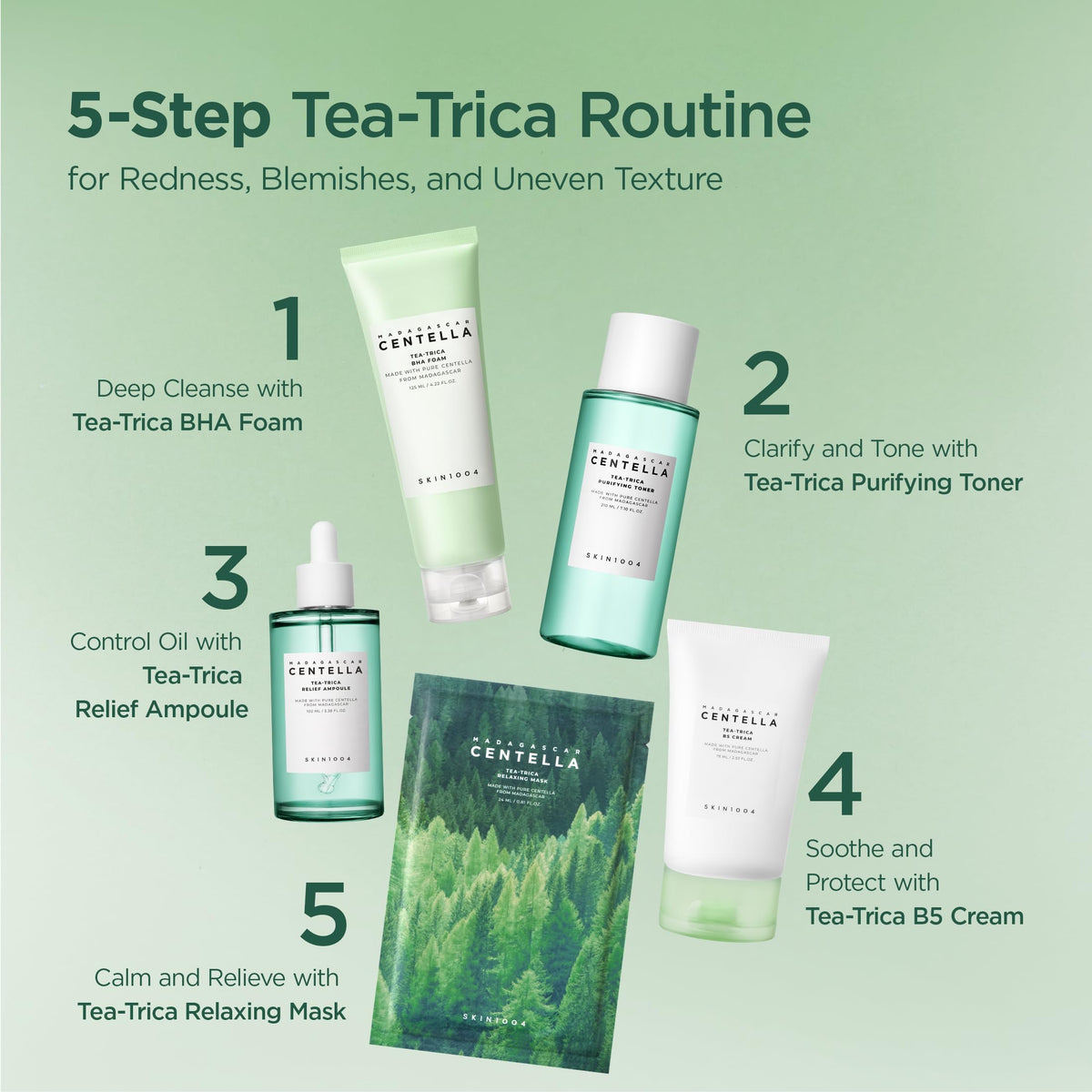 SKIN1004 Tea-Trica BHA Foam, Makeup Remover with Centella Asiatica & Tea Tree, Korean Face Cleanser for Oil & Sebum Balance, Cleansing Foam for Clearing Impurities, Korean Skin Care, 4.22 fl.oz /125ml SKIN1004