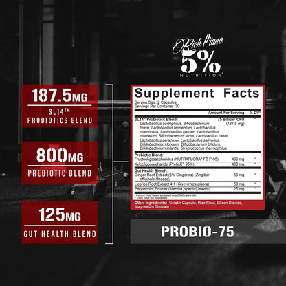 5% Nutrition Rich Piana Probio-75 Billion CFUs | Vegan, 14 Unique Strains 5% Nutrition