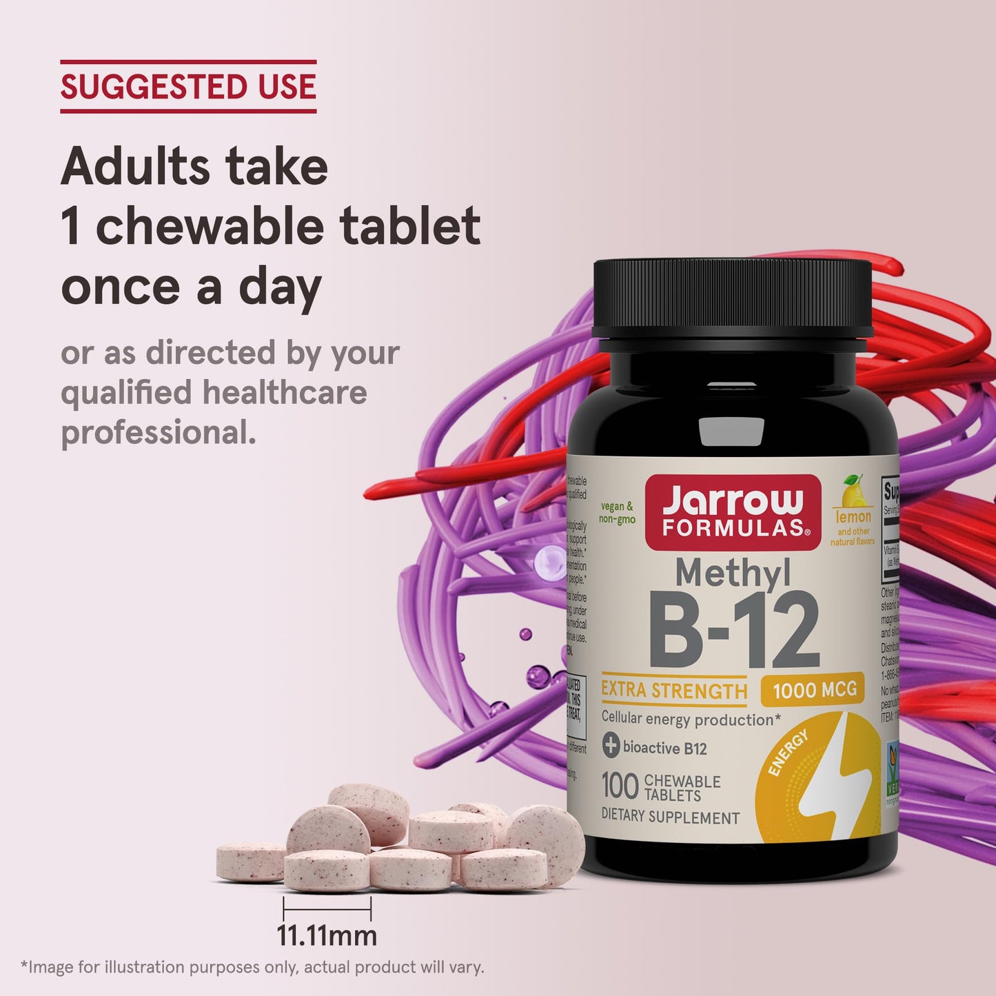 Jarrow Formulas Methyl Vitamin B-12 1000 mcg, 100 Chewable Tablets, Lemon Flavored- Bioactive B12 Vitamin - Supports Cellular Energy Production Jarrow Formulas
