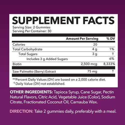 Saw Palmetto Gummies for Women, Raspberry, 60ct, 2500mcg Biotin | DHT Blocker & Hair, Skin, Nail Health Gummies, Supports Stronger-Looking Hair, Raspberry Flavor, 1 Month Supply Gsupps Australia