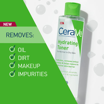 CeraVe Hydrating Toner for Face Non-Alcoholic with Hyaluronic Acid, Niacinamide, and Ceramides for Sensitive Dry Skin, Fragrance-Free Non Comedogenic, Full Size, 6.8 Fl Oz CeraVe