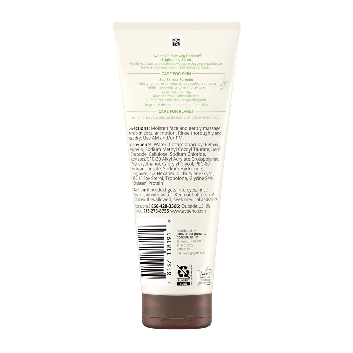 Aveeno Positively Radiant Skin Brightening Daily Facial Scrub with Moisture-Rich Soy Extract, Gently Exfoliates & Cleanses for Soft, Smooth, More Even-Toned Skin, Hypoallergenic, 7 oz Aveeno