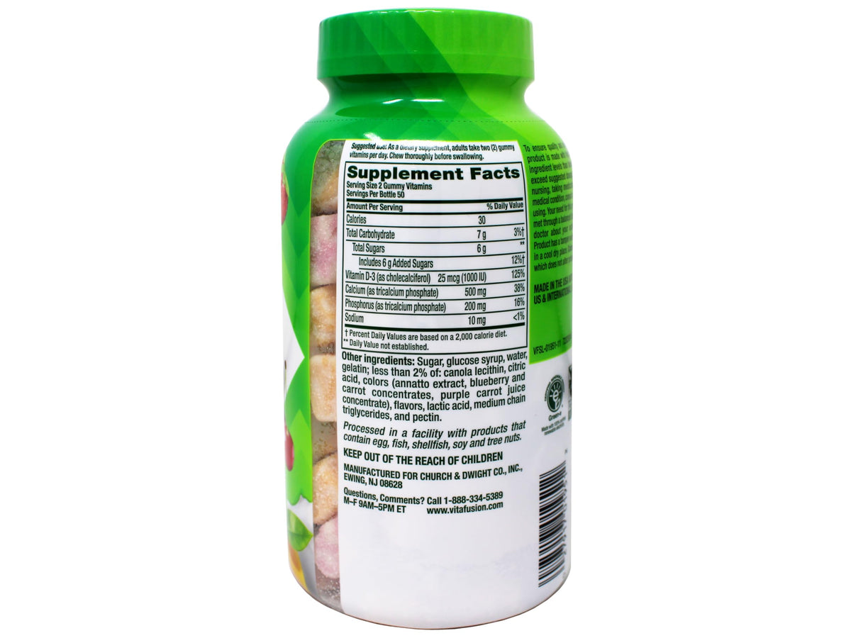 VitaFusion Calcium 500 mg Dietary Supplement Gummies Natural Fruit and Cream Flavors - 100 ct, Pack of 2 Vitafusion