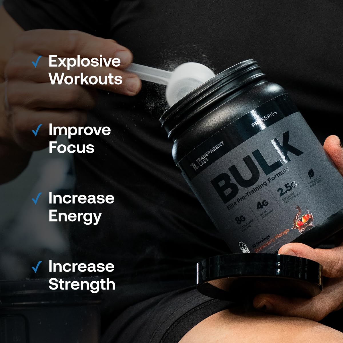 Transparent Labs Bulk Black Pre Workout - Clinically Dosed, Sugar Free Preworkout for Men and Women with Beta Alanine Powder, Citrulline Malate Transparent Labs buy australia supplements