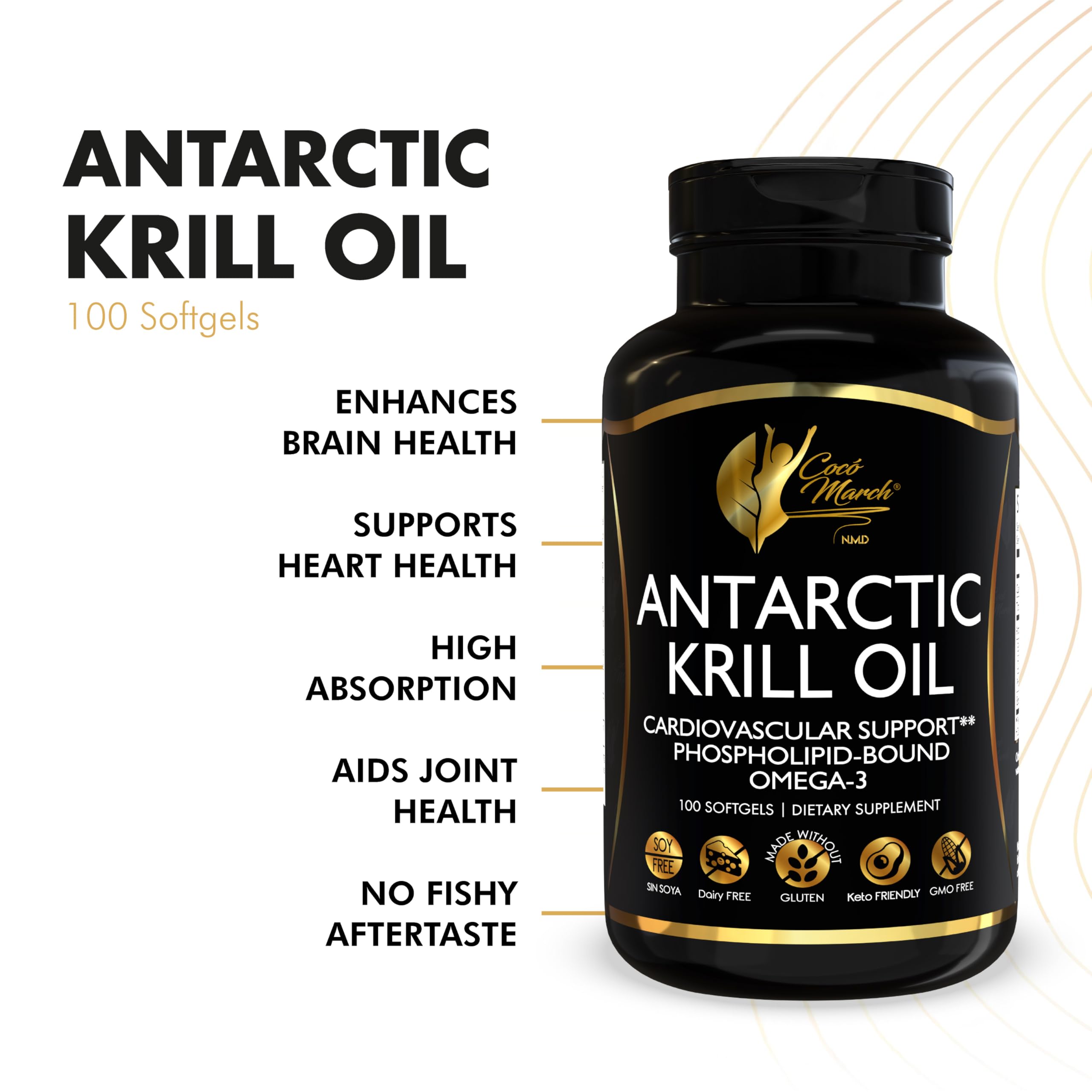Cocó March N.M.D Pure Antarctic Krill Oil 1000mg – Omega 3 Fish Oil Supplement with EPA, DHA, Choline & Astaxanthin – Fast Absorption, Immune, Heart & Joint Support for Men & Women – 100 Softgels Cocó March N.M.D buy australia supplements
