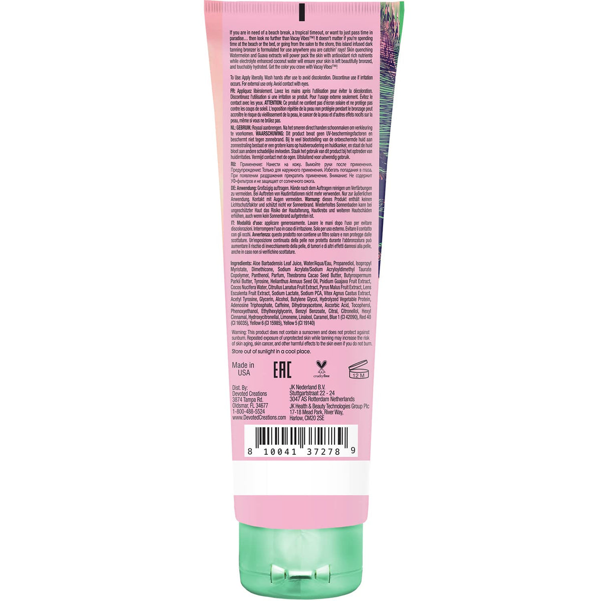 Devoted Creations Vacay Vibes Tanning Lotion – Indoor/Outdoor Tropical Bronzing Cocktail Infused with Skin Quenching Watermelon and Guava Extracts, plus Electrolyte Enhanced Coconut Water – 8.5 oz. Devoted Creations