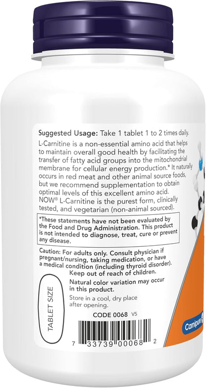 NOW Foods Supplements, L-Carnitine 1,000 mg, Purest Form, Amino Acid, Fitness Support*, 100 Tablets Gsupps Australia