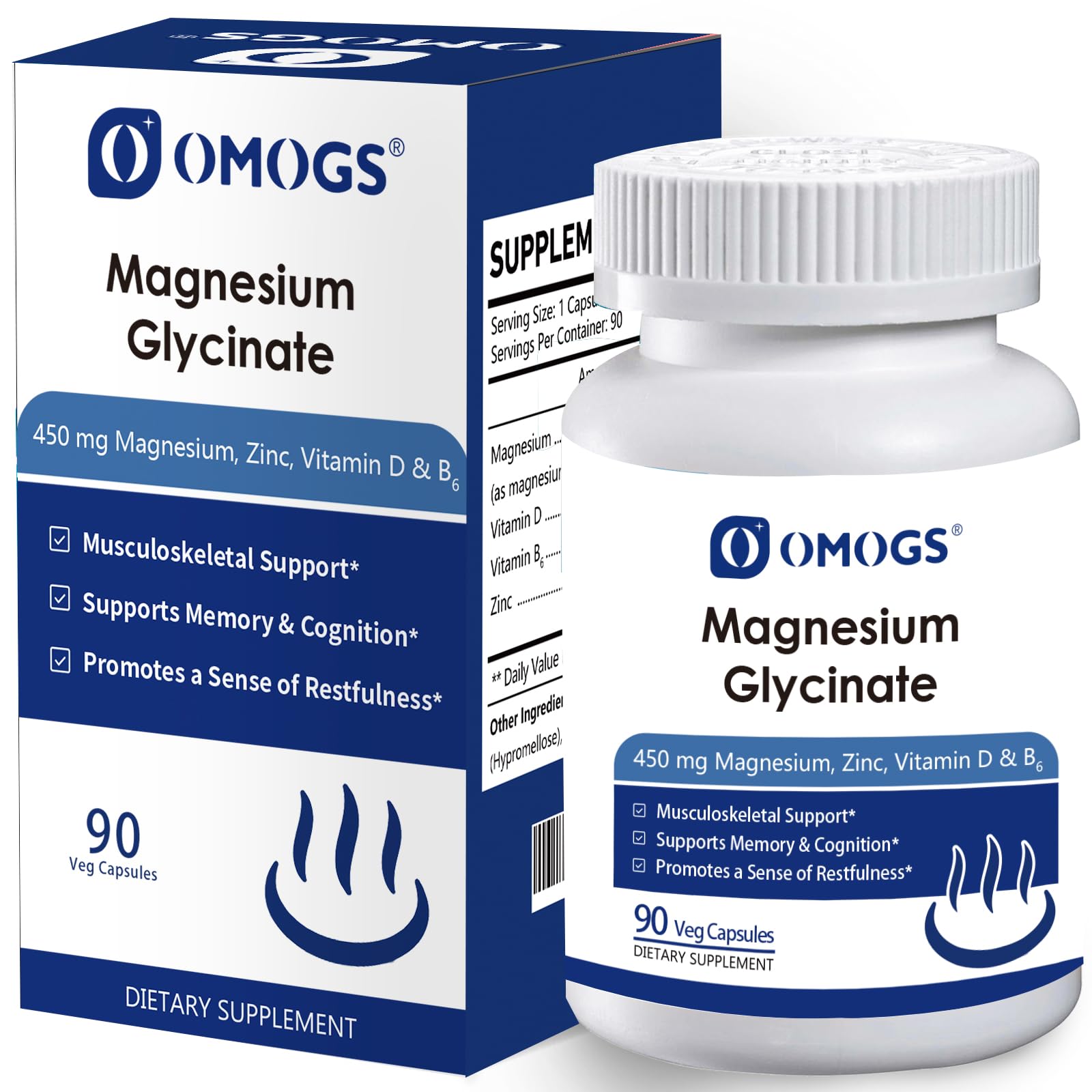 OMOGS High Absorption Magnesium Glycinate, for Supporting Sleep, Muscle Relaxation, Heart Health & Bone Health, Gluten Free, Non-GMO, 90 Vegetarian Capsules OMOGS buy australia supplements