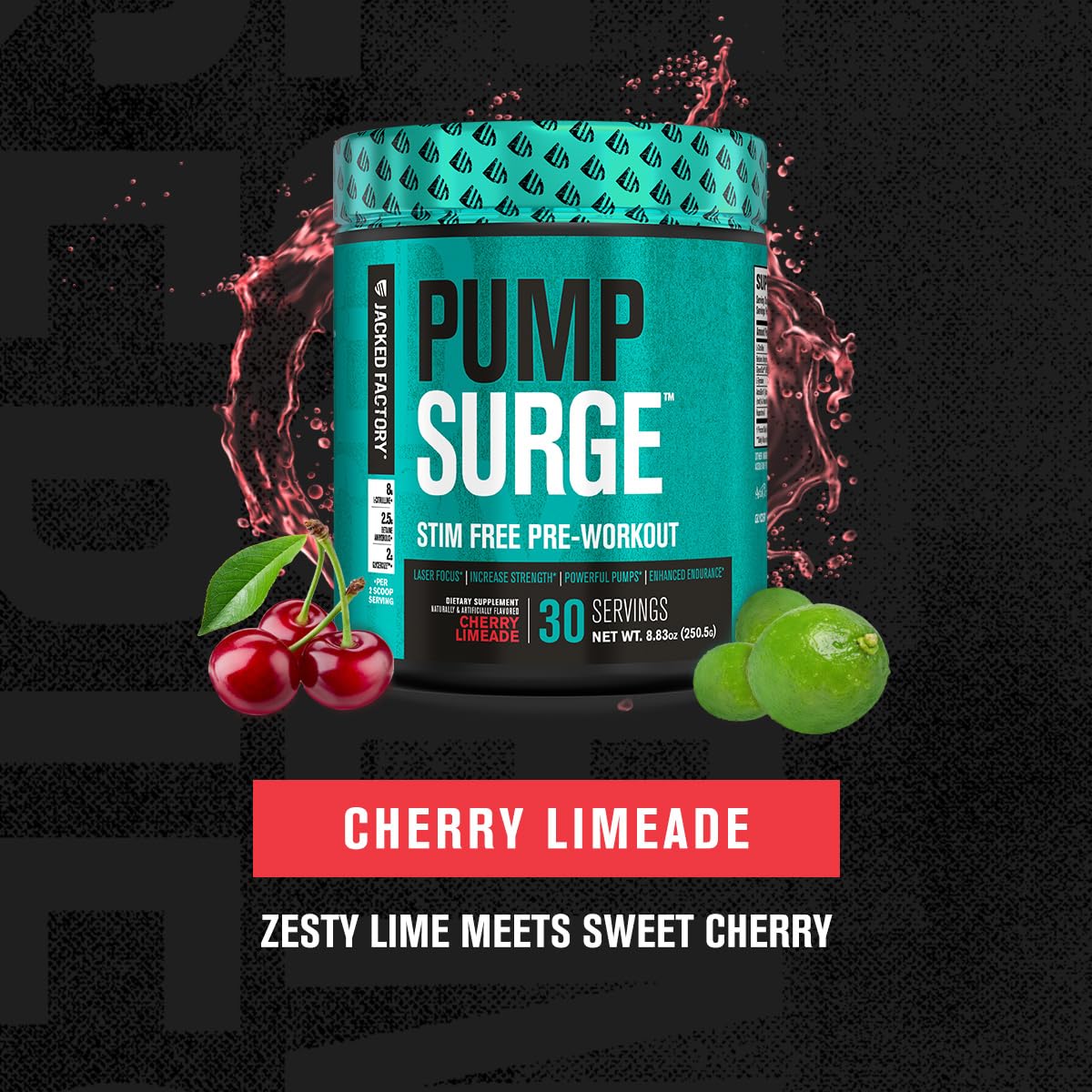 Jacked Factory Pumpsurge Caffeine Free Pre Workout for Men & Women - Booster & Stim Free Pre Workout - Intense Pumps, Enhanced Focus - 30 Servings, Cherry Limeade 8.83oz Jacked Factory buy australia supplements