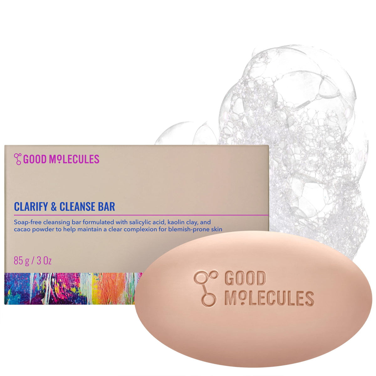 Good Molecules Clarify and Cleanse Bar, Salicylic Acid Bar Soap, 3.15 oz Good Molecules