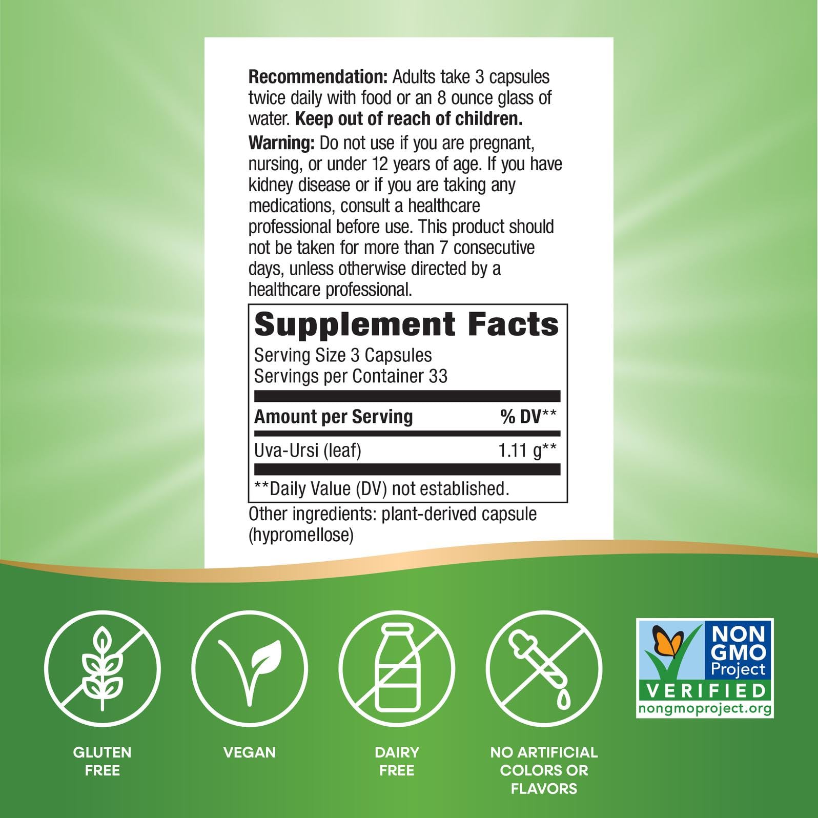 Nature's Way Uva Ursi Leaves, Traditional Urinary Support*, 1,110 mg per 3-Capsule Serving, Non-GMO Project Verified, Herbal Dietary Supplement, Gluten Free, 100 Vegan Capsules (Packaging May Vary) Nature's Way buy australia supplements