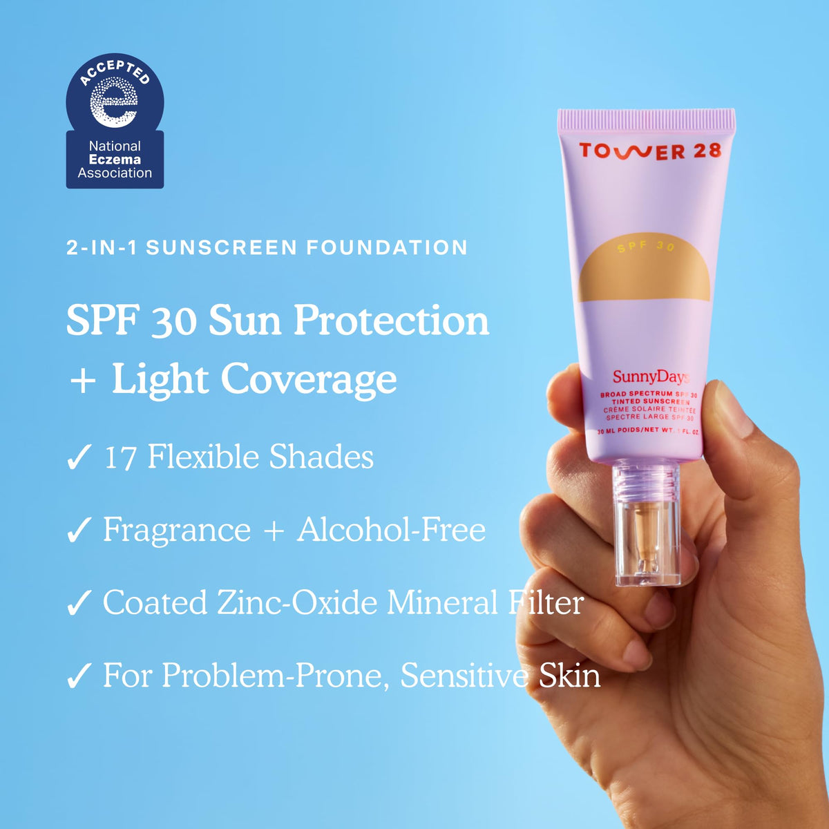 Tower 28 Foundation with SPF 30, SunnyDays Tinted Sunscreen, 15 (1 oz) Tower 28
