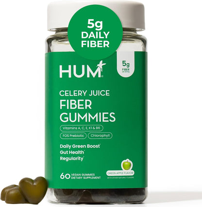 HUM Celery Juice Fiber Gummies for Adults, First Prebiotic Celery Juice Gummy, Gluten Free Fiber Supplement Supports Detoxification, Gut Health, Greens Gummies, Chlorophyll & Prebiotic Fiber, 60 Count