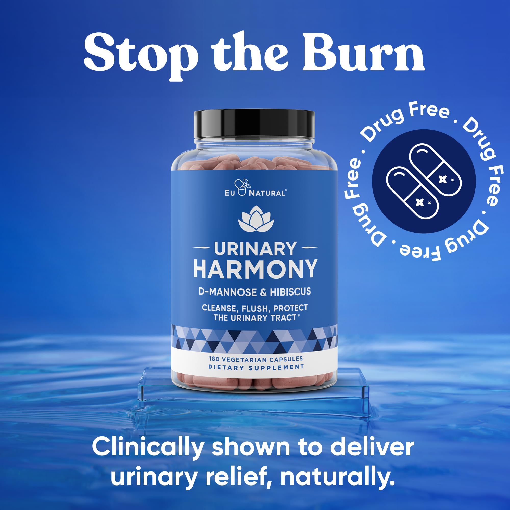 Eu Natural Urinary Harmony D-Mannose Supplement - Urinary Tract Health for Women - Fast-Acting Urinary Cleanse & Flush with Clinical-Strength D-Mannose & Hibiscus - 180 Capsules Eu Natural buy australia supplements