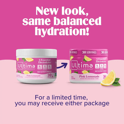 Ultima Replenisher Daily Electrolyte Powder Drink Mix – Pink Lemonade, 30 Servings Canister – Zero Sugar Hydration Powder with 6 Electrolytes & Minerals Ultima Replenisher