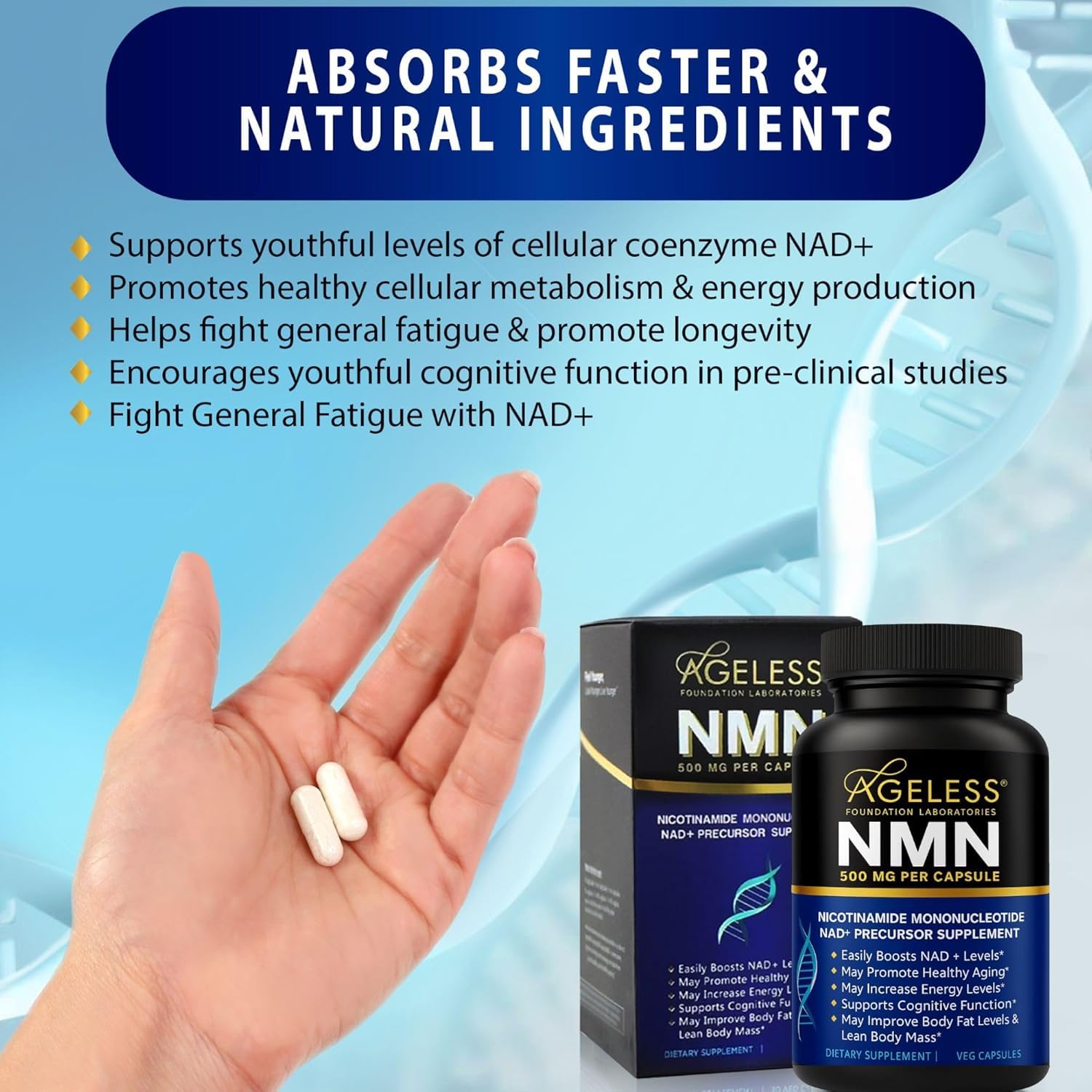 NMN Supplement 500mg Nicotinamide Mononucleotide | Supports NAD+ Levels, Energy, Cognitive Function, Muscle Health & Healthy Body Composition – Capsules (30) Ageless Foundation Laboratories buy australia supplements