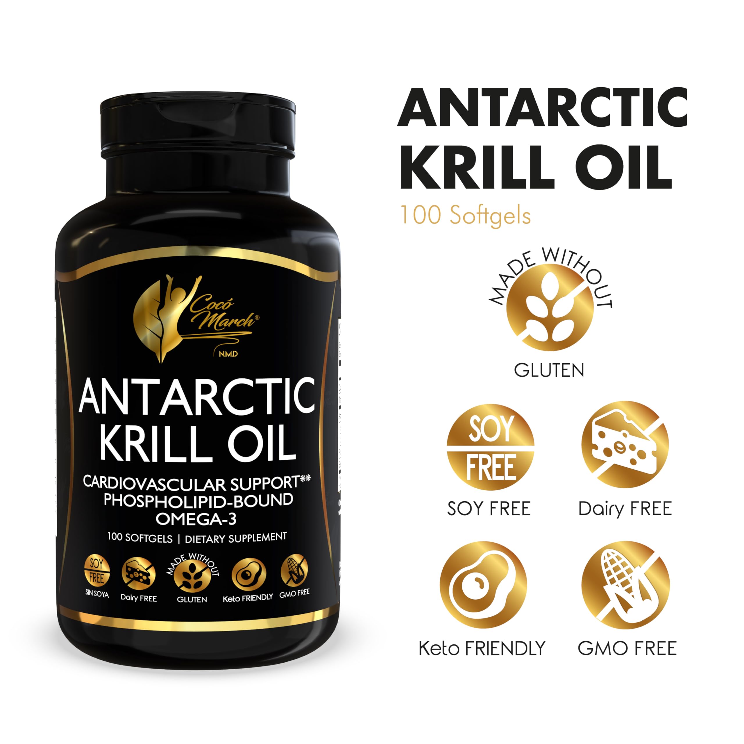 Cocó March N.M.D Pure Antarctic Krill Oil 1000mg – Omega 3 Fish Oil Supplement with EPA, DHA, Choline & Astaxanthin – Fast Absorption, Immune, Heart & Joint Support for Men & Women – 100 Softgels Cocó March N.M.D buy australia supplements