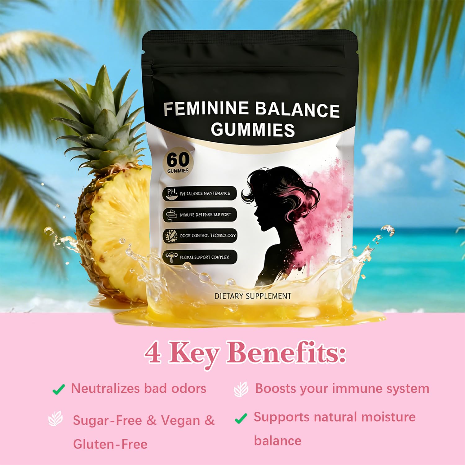 Pineapple Feminine Balance Gummies with Probiotics | Support for pH Balance & Freshness | Daily Intimate Wellness Support | Sugar-Free, Vegan | 60 Count (2) Nuora Balance buy australia supplements