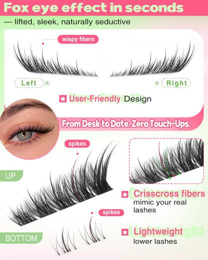 Focipeysa Wispy Lash Clusters Spiky Eyelash Clusters 10-18mm Eyelash Extensions Fox Eye Eyelash Right Left Individual Lashes Foxtail Lashes Thin Soft Lash Extension Waterproof Lash Cluster Focipeysa