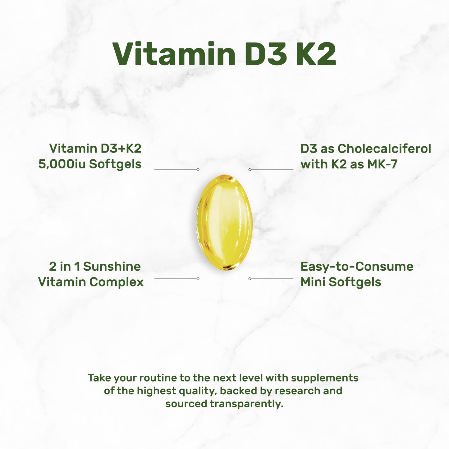 DEAL SUPPLEMENT Vitamin D3 5,000 IU + K2 MK7 Softgels, 250 Count | 2-in-1 Complex | Easy to Swallow DEAL SUPPLEMENT