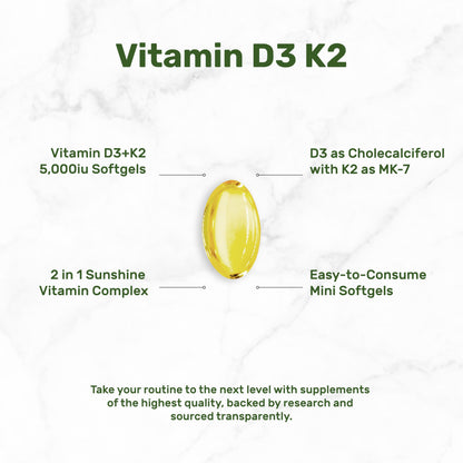 DEAL SUPPLEMENT Vitamin D3 5,000 IU + K2 MK7 Softgels, 250 Count | 2-in-1 Complex | Easy to Swallow DEAL SUPPLEMENT