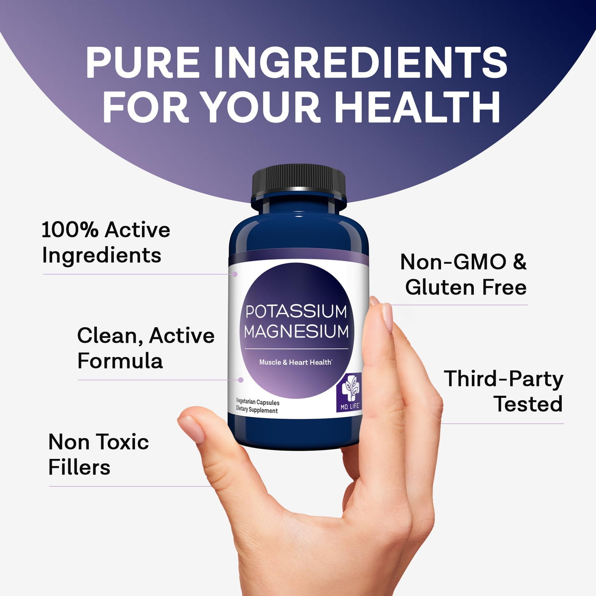 MD. Life Potassium Magnesium Supplement - 90 Capsules - Magnesium Potassium Supplement - High Absorption Complex MD.LIFE