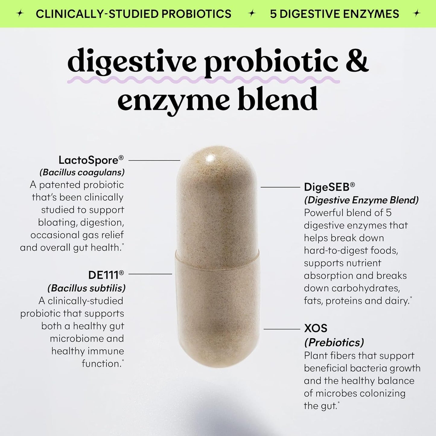 Lemme Debloat 3-in-1 Prebiotic, Probiotic & Digestive Enzyme Capsules for Bloating & Gas Relief - 2 Clinically Studied Probiotics w/5 Digestive Enzymes to Improve Digestion, Women & Men, (60 Count)