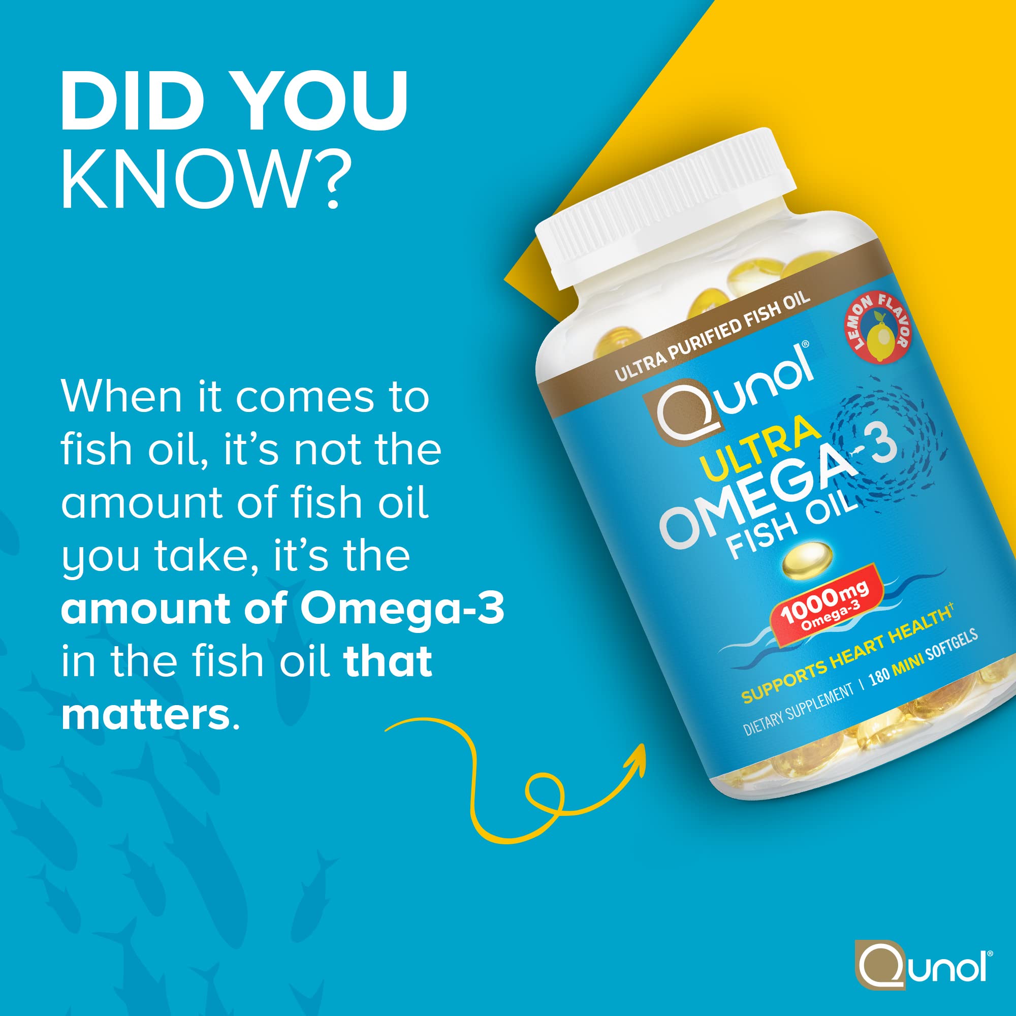 Qunol Fish Oil Omega 3 Mini Softgels, 1000mg Omega 3 EPA + DHA, Ultra Pure Supplements, Heart Health Support, Lemon Flavor, Easy to Swallow Minis, 3 Month Supply, 180 Count Qunol buy australia supplements