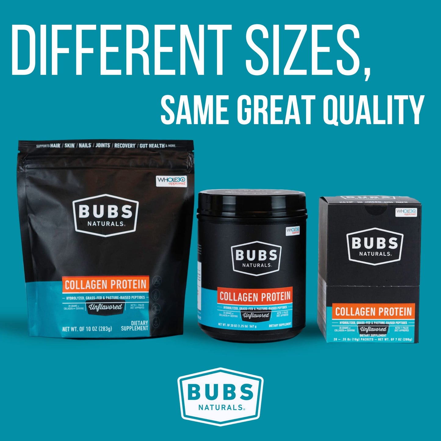BUBS Naturals Collagen Peptides Powder, Collagen for Women & Men, Hydrolyzed Peptides, Unflavored Pasture Raised Grass Fed, Paleo Keto Friendly BUBS Naturals